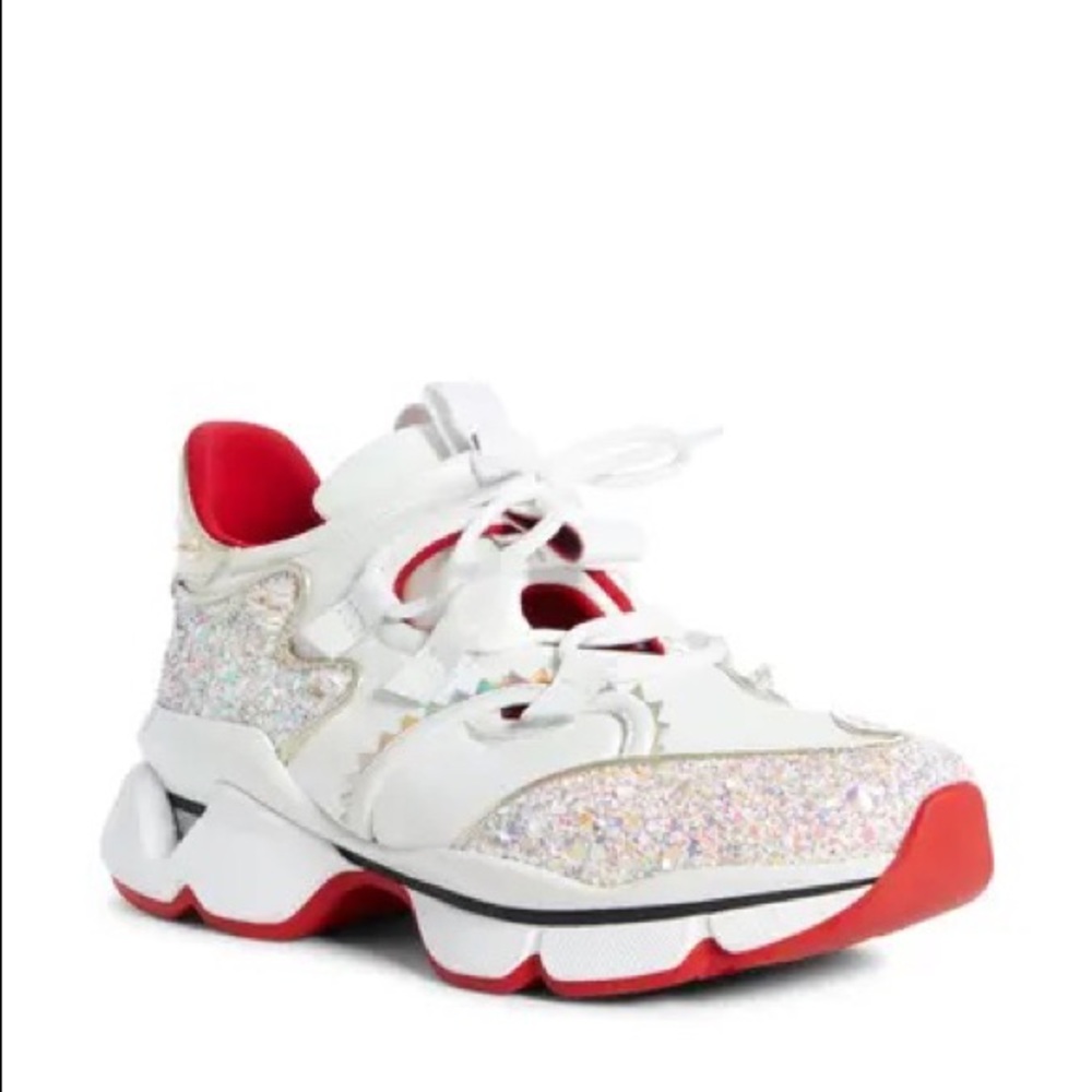 CHRISTIAN LOUBOUTIN
Women's Red Runner Donna Glitter Sneakers In White/ Multi